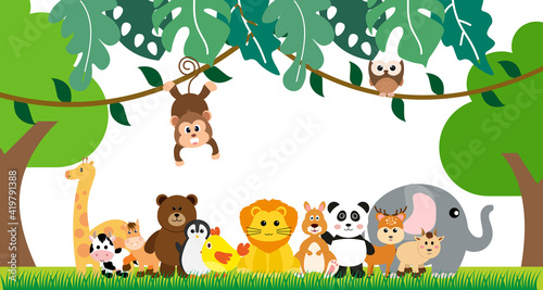 Vector Cute Jungle Animals in Cartoon Style  wild Animal  Zoo Designs for Background  Baby Clothes. Hand Drawn Characters