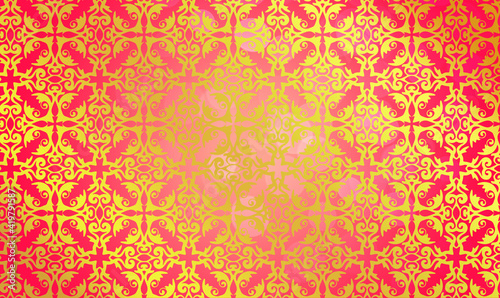 Hintergrund Vorlage Template Muster Struktur floral Ornament in Gold glänzend auf rot rosa irisierend Mitte hell Schönheit Tapete barock rokkoko Jugendstil victorianisch Karo Raute edel Stoff