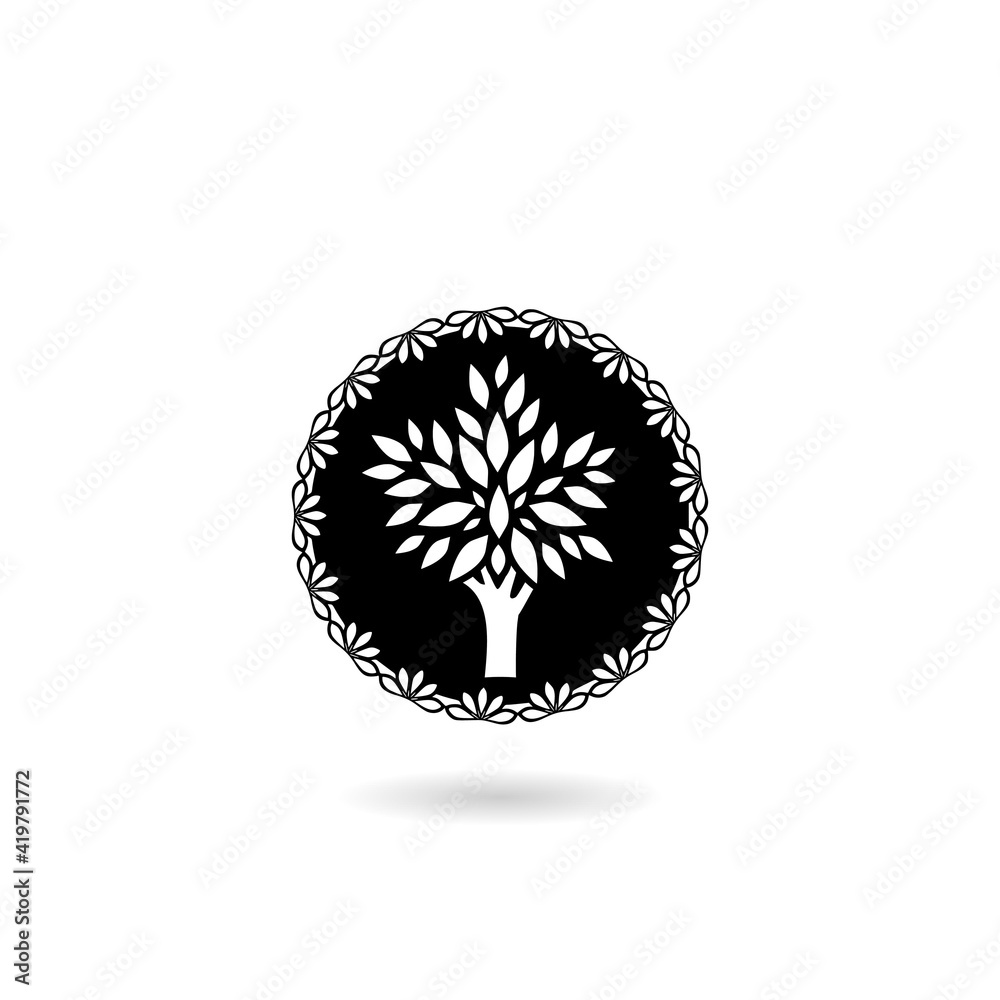 Tree with leaves logo with shadow Tree with leaves logo with shadow