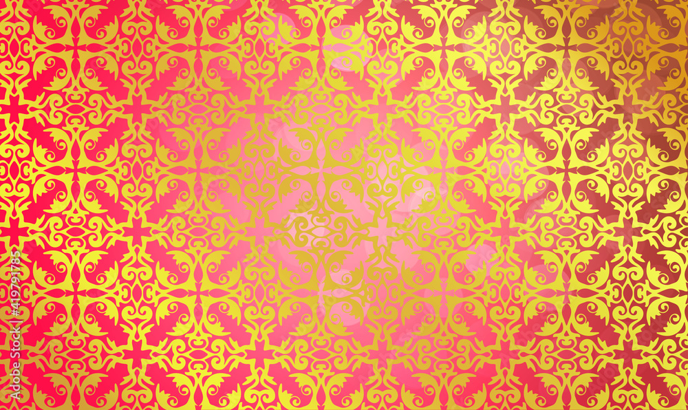 Hintergrund Vorlage Template Muster Struktur floral Ornament in Gold glänzend auf rot rosa irisierend Mitte hell Schönheit Tapete barock rokkoko Jugendstil victorianisch Karo Raute edel Stoff