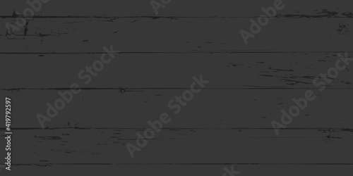 Black wooden surface background, vector plank wood texture