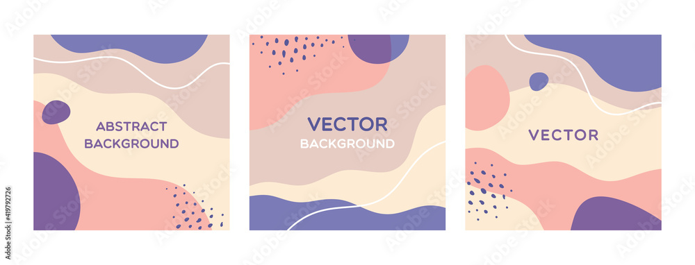 Fototapeta Vector set of design templates in simple modern style with abstract shapes. Design backgrounds with copy space for text. Suitable for invitation designs, social media stories and posts wallpapers.