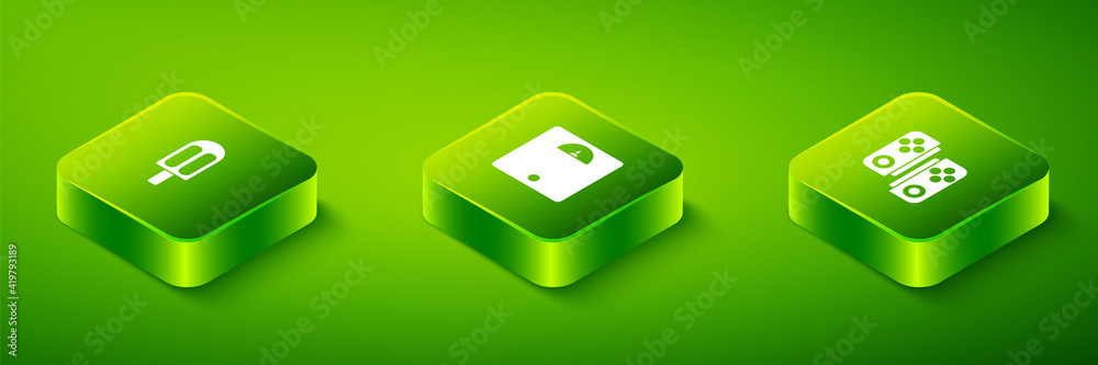 Set Isometric Bathroom scales, Gamepad and Ice cream icon. Vector. Set Isometric Bathroom scales, Gamepad and Ice cream icon. Vector.