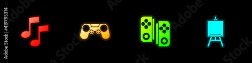 Set Music note, tone, Gamepad, and Easel or painting art boards icon. Vector.