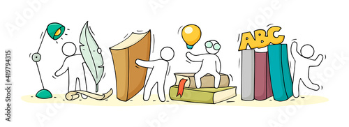 Sketch of literature class with working little people