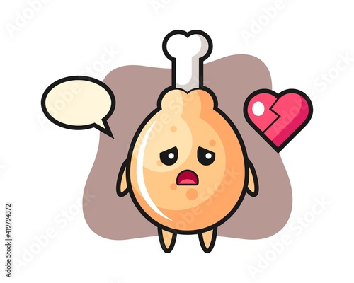 Fried chicken cartoon illustration is broken heart