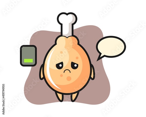 Fried chicken mascot character doing a tired gesture