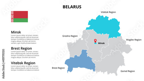 Belarus vector map infographic template divided by countries. Slide presentation