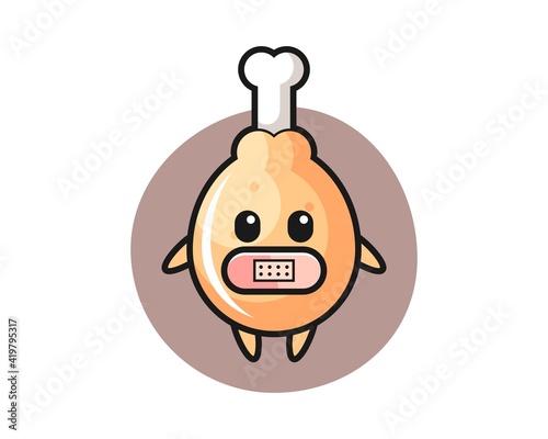 Cartoon illustration of fried chicken with tape on mouth