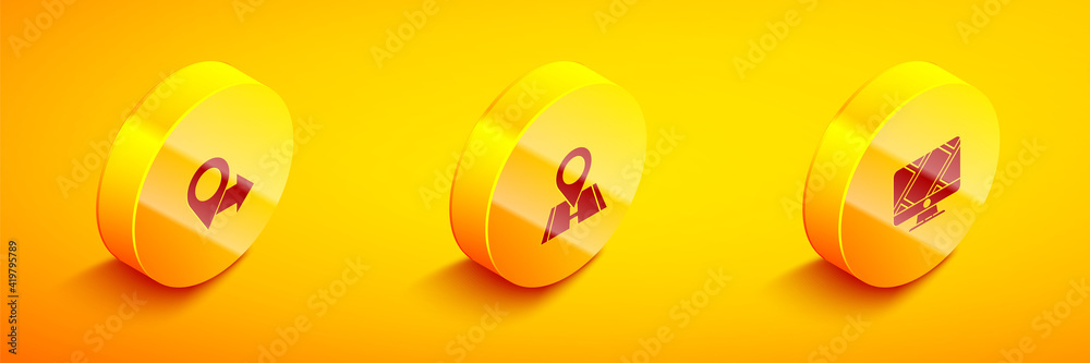 Set Isometric Location, and Monitor with location marker icon. Vector. Set Isometric Location, and Monitor with location marker icon. Vector.