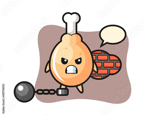 Character mascot of fried chicken as a prisoner