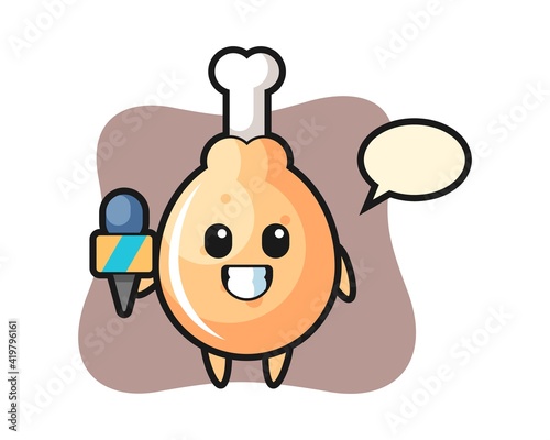Character mascot of fried chicken as a news reporter