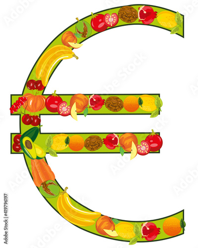 Decorative sign euro from fruit and vegetables