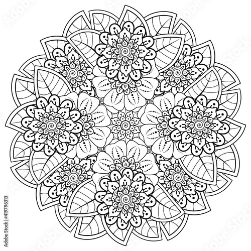 Mehndi flower for henna  mehndi  tattoo  decoration. decorative ornament in ethnic oriental style. doodle ornament. outline hand draw illustration. coloring book page.