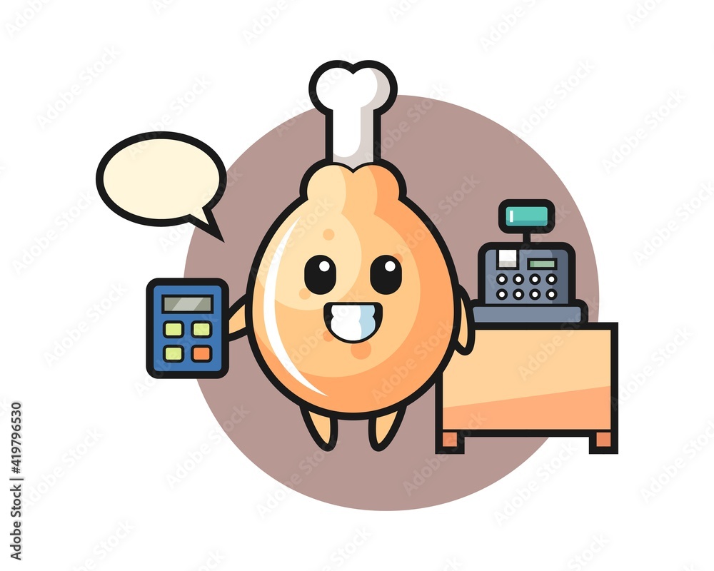 Illustration of fried chicken character as a cashier