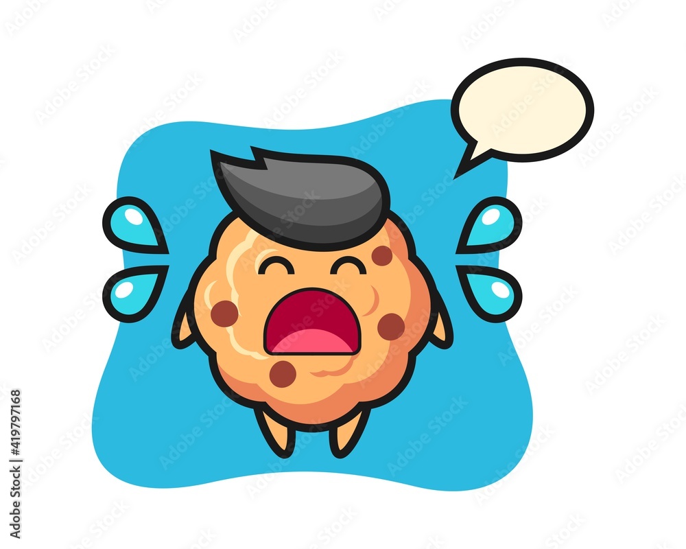 Obraz premium Chocolate chip cookie cartoon illustration with crying gesture