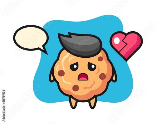 Chocolate chip cookie cartoon illustration is broken heart