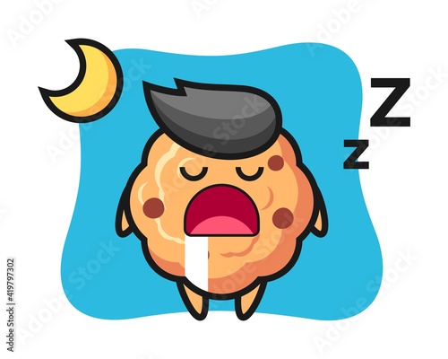 Chocolate chip cookie character illustration sleeping at night