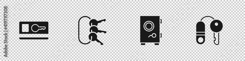 Set Key card, Bunch of keys, Safe and House with icon. Vector.