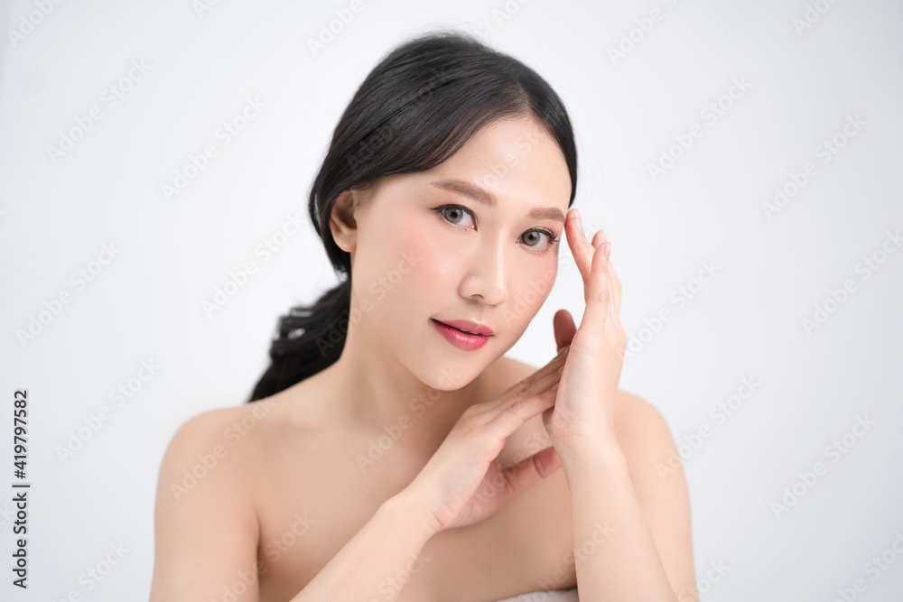Asian beautiful woman skin care, bright and youthful. Beauty concept. Isolated from the white background. Asian beautiful woman skin care, bright and youthful. Beauty concept. Isolated from the white background.