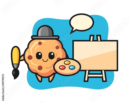 Illustration of chocolate chip cookie mascot as a painter