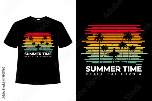 T-shirt line retro style beach summer time california