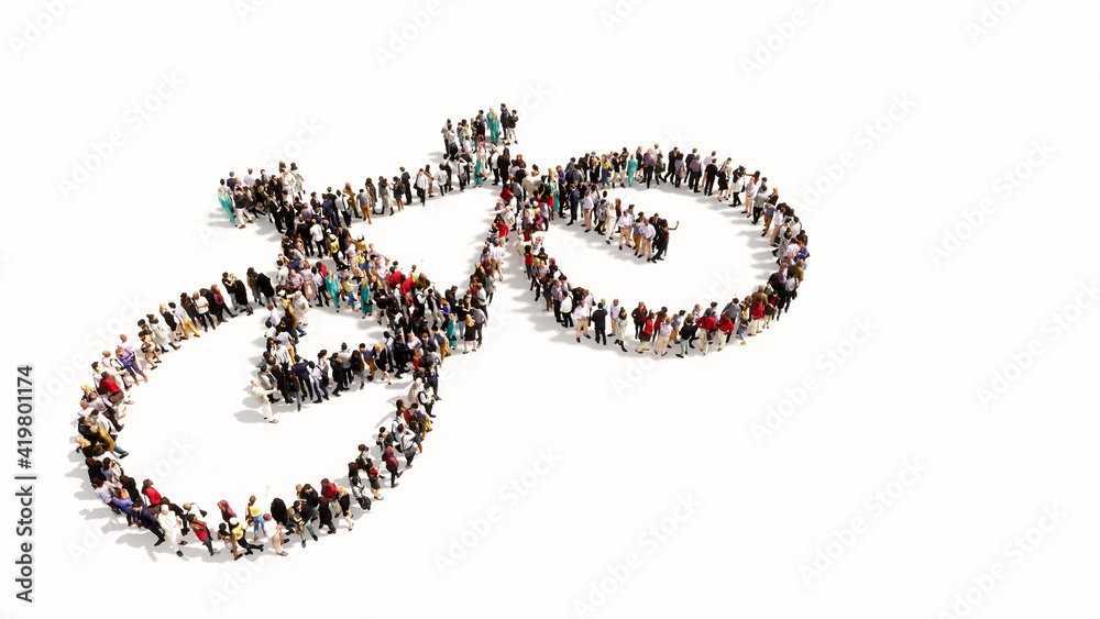 © high_resolution - Concept or conceptual large community of people forming an image of a bicycle on white background. A 3d illustration metaphor for recreation, health, sport, ecological transportation or work © high_resolution - Concept or conceptual large community of people forming an image of a bicycle on white background. A 3d illustration metaphor for recreation, health, sport, ecological transportation or work