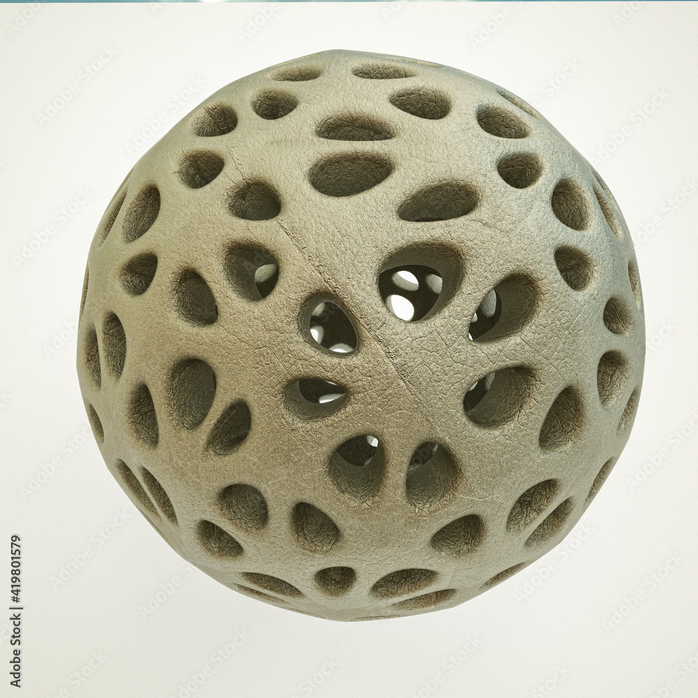 uneven metal openwork sphere with texture on a white background. 3d render illustration uneven metal openwork sphere with texture on a white background. 3d render illustration