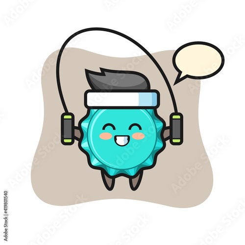 bottle cap character cartoon with skipping rope