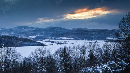 Hills near Bolków, Lower Silesia, Poland in the winter scenery