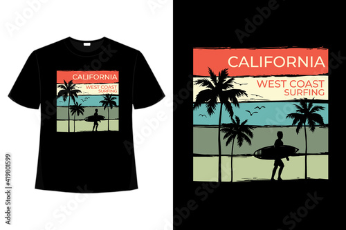 T-shirt california beach west coast surf retro vintage style