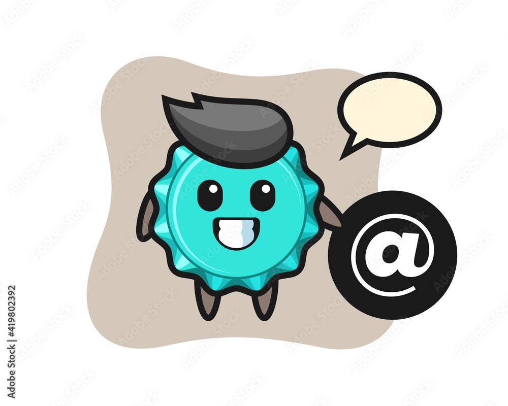 Cartoon Illustration of bottle cap standing beside the At symbol