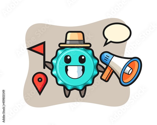 Character cartoon of bottle cap as a tour guide