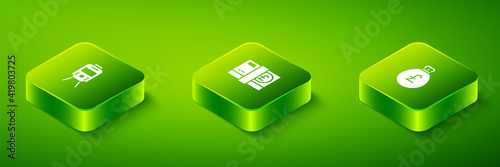 Set Isometric Pound sterling money, Money bag with pound and Tram and railway icon. Vector.