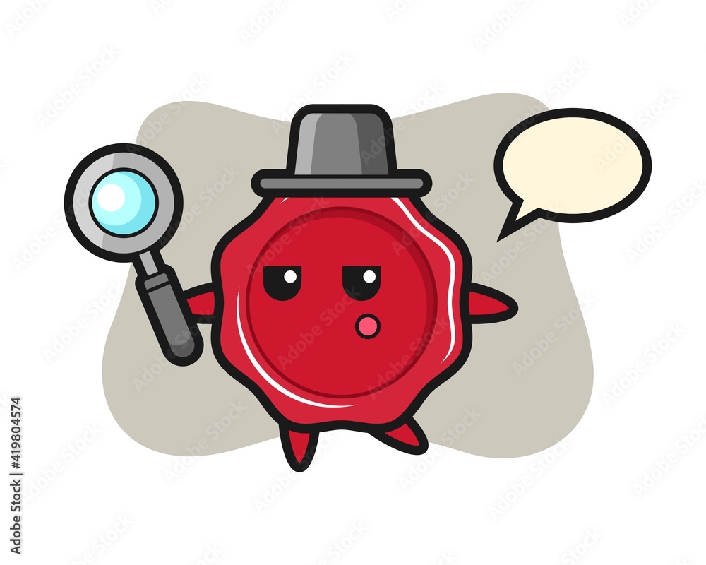 Fototapeta premium Sealing wax cartoon character searching with a magnifying glass