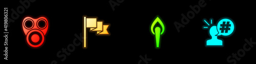Set Gas mask, Location marker, Torch flame and Protest icon. Vector.