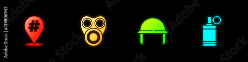 Set Protest, Gas mask, Military helmet and Hand grenade icon. Vector.