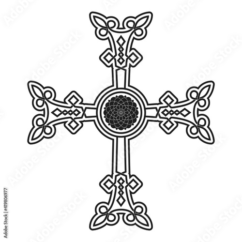 vector icon with ancient Armenian symbol Khachkar. Armenian cross stone for your project