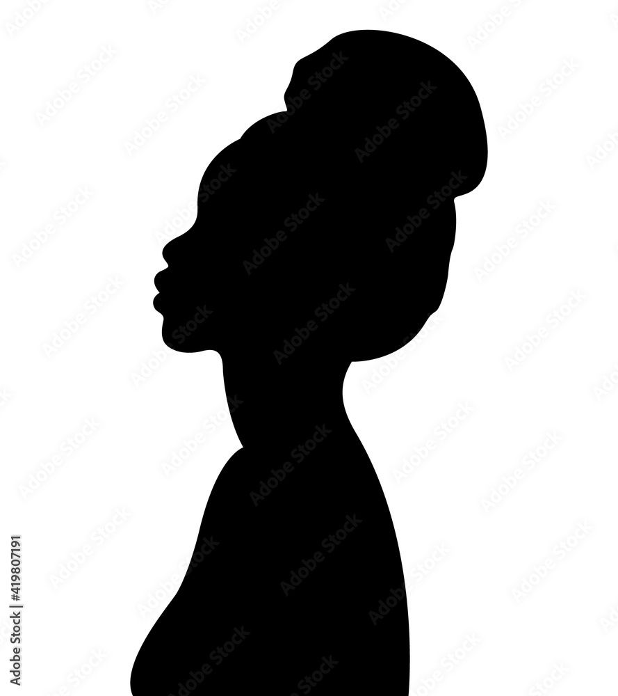 Black color silhouette of people profile picture on white background. Vector illustration. Unknown person.	