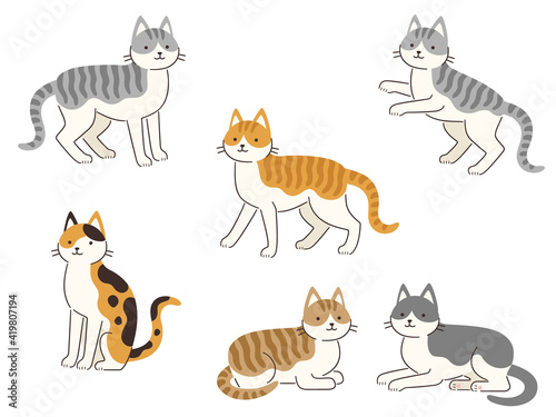 色々な模様とポーズの猫のイラストセット