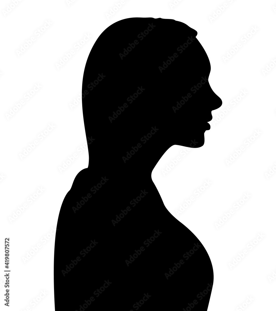 Black color silhouette of people profile picture on white background. Vector illustration. Unknown person.	