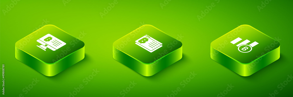 Set Isometric Bitcoin in browser, Pie chart infographic bitcoin and Mining from monitor icon. Vector. Set Isometric Bitcoin in browser, Pie chart infographic bitcoin and Mining from monitor icon. Vector.