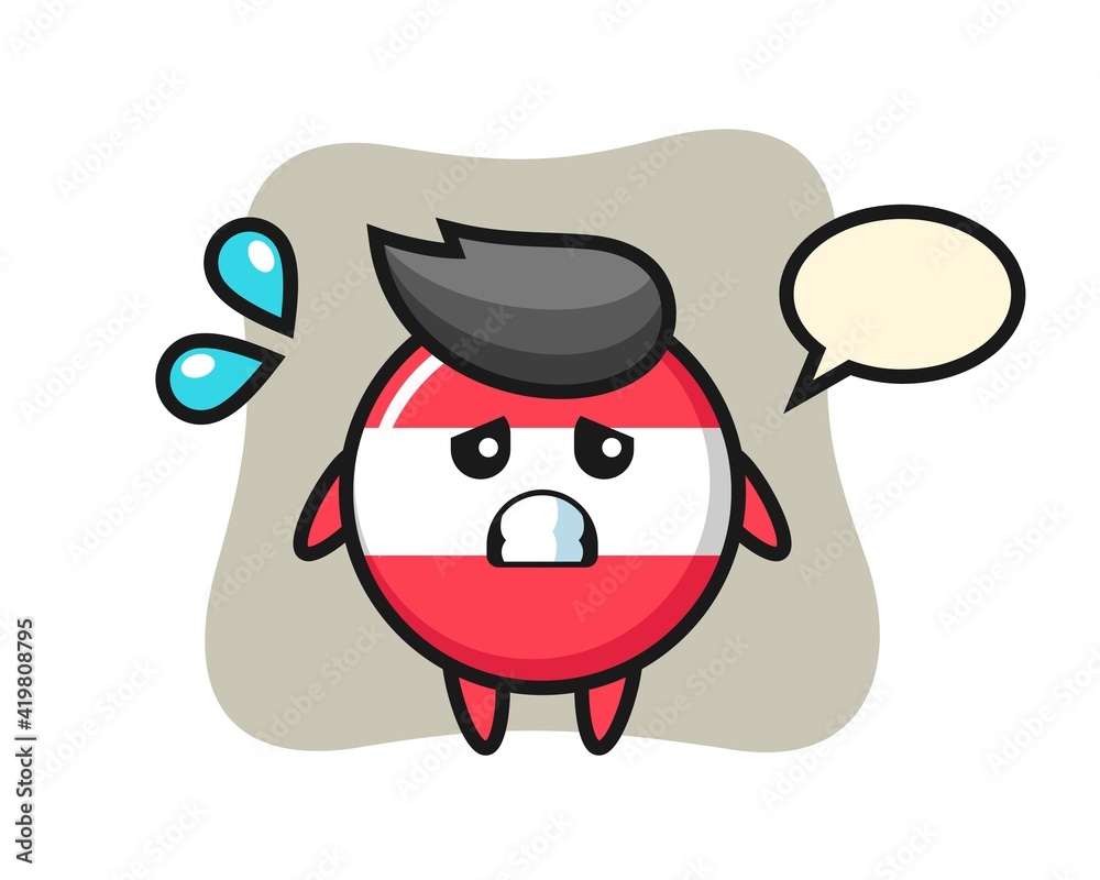 Austria flag badge mascot character with afraid gesture