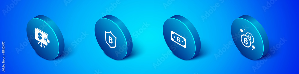 Set Isometric Cryptocurrency wallet, bitcoin, Bitcoin and Shield with icon. Vector. Set Isometric Cryptocurrency wallet, bitcoin, Bitcoin and Shield with icon. Vector.