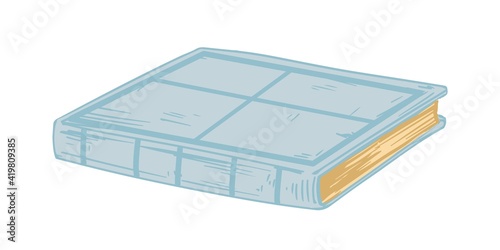 Close old book lying. Ancient academic textbook with hardcover isolated on wh...