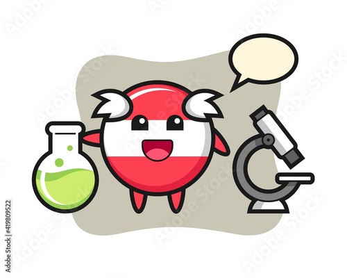 Mascot character of austria flag badge as a scientist