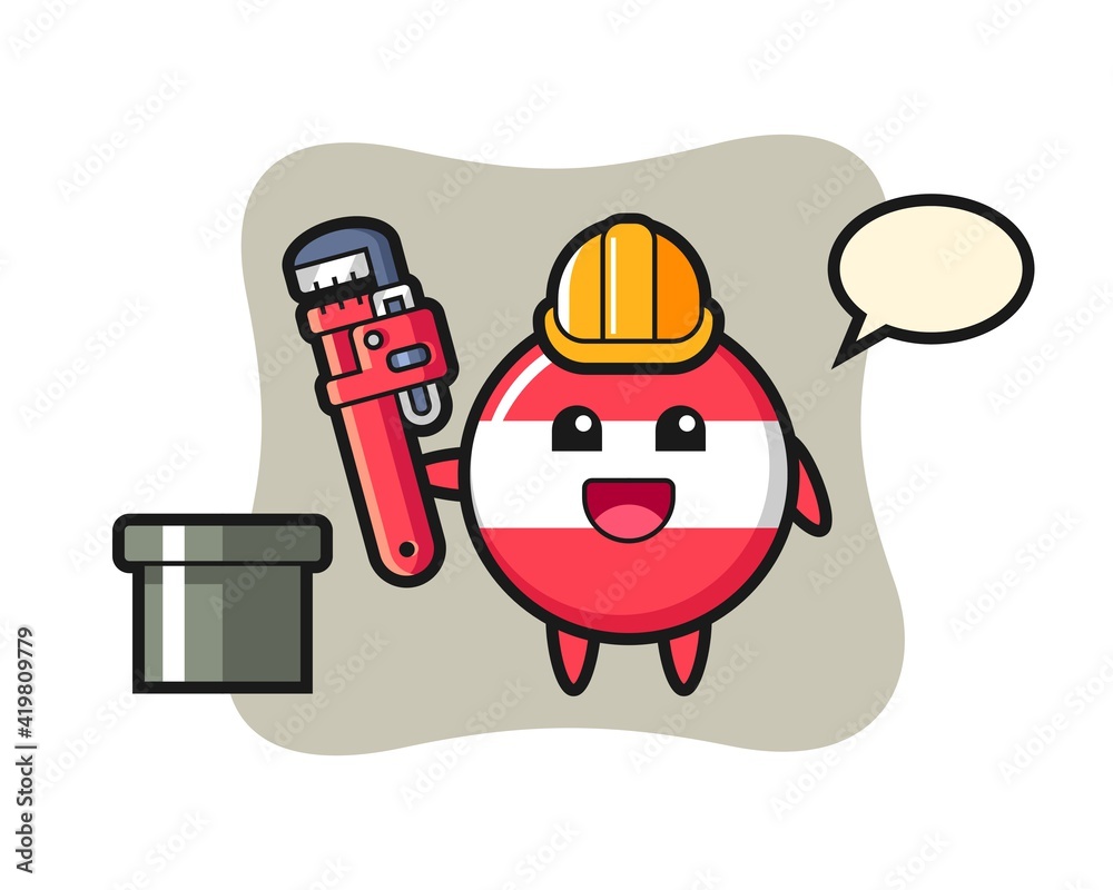 Character illustration of austria flag badge as a plumber