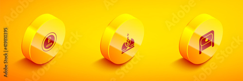 Set Isometric Rouble, ruble currency, King crown and Ushanka icon. Vector.