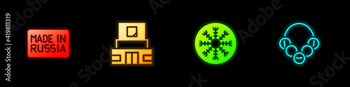 Set Made in Russia, Mausoleum of Lenin, Snowflake and Russian bagels icon. Vector.