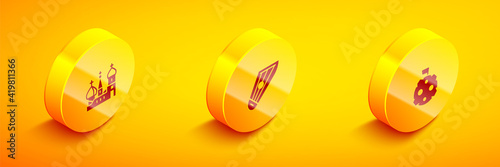 Set Isometric Saint Basil's Cathedral, Kankles and Moon with flag icon. Vector.